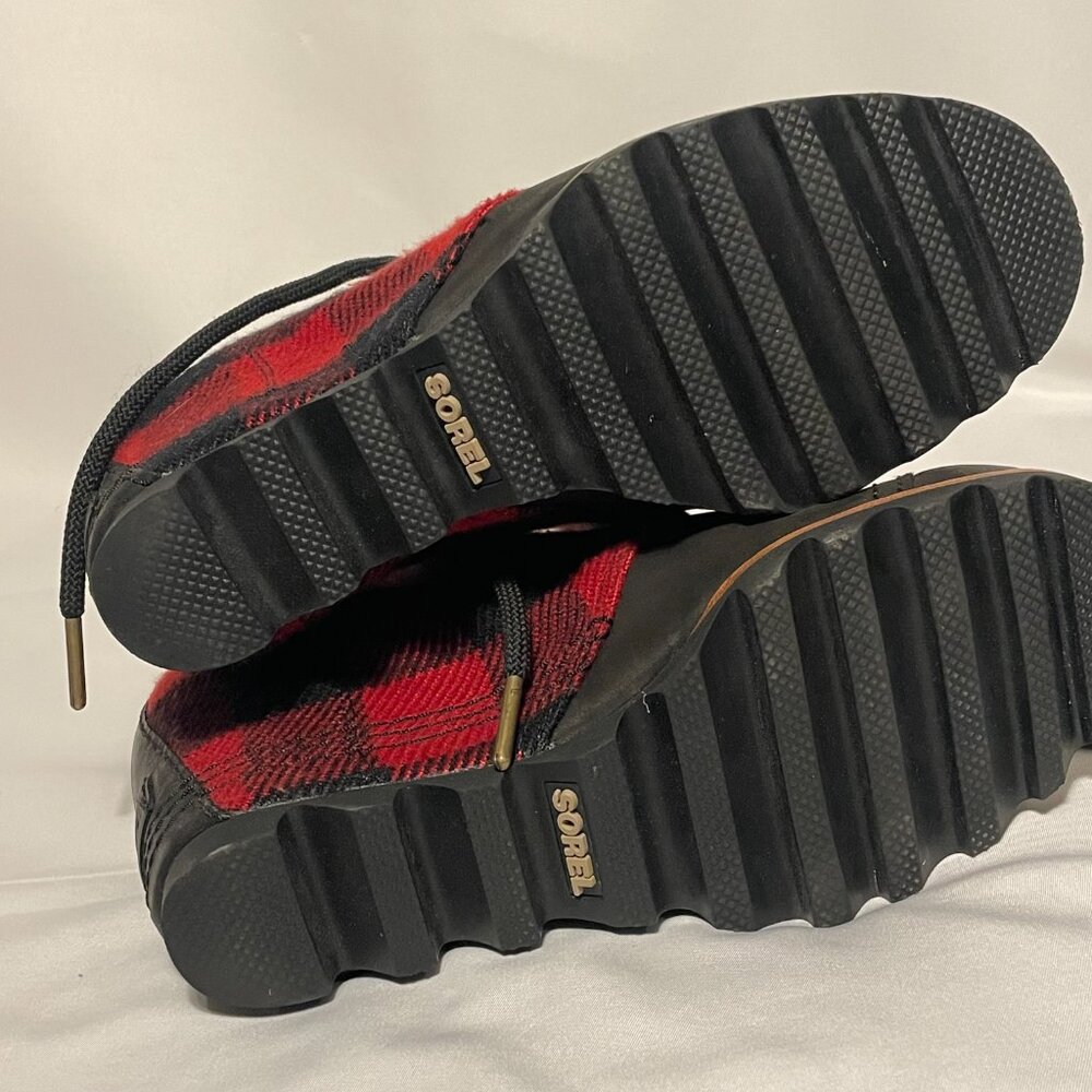 Sorel Lexie Boots Women's 6.5 Hidden Wedge Leather Red Buffalo Plaid Lace Up - Picture 5 of 8